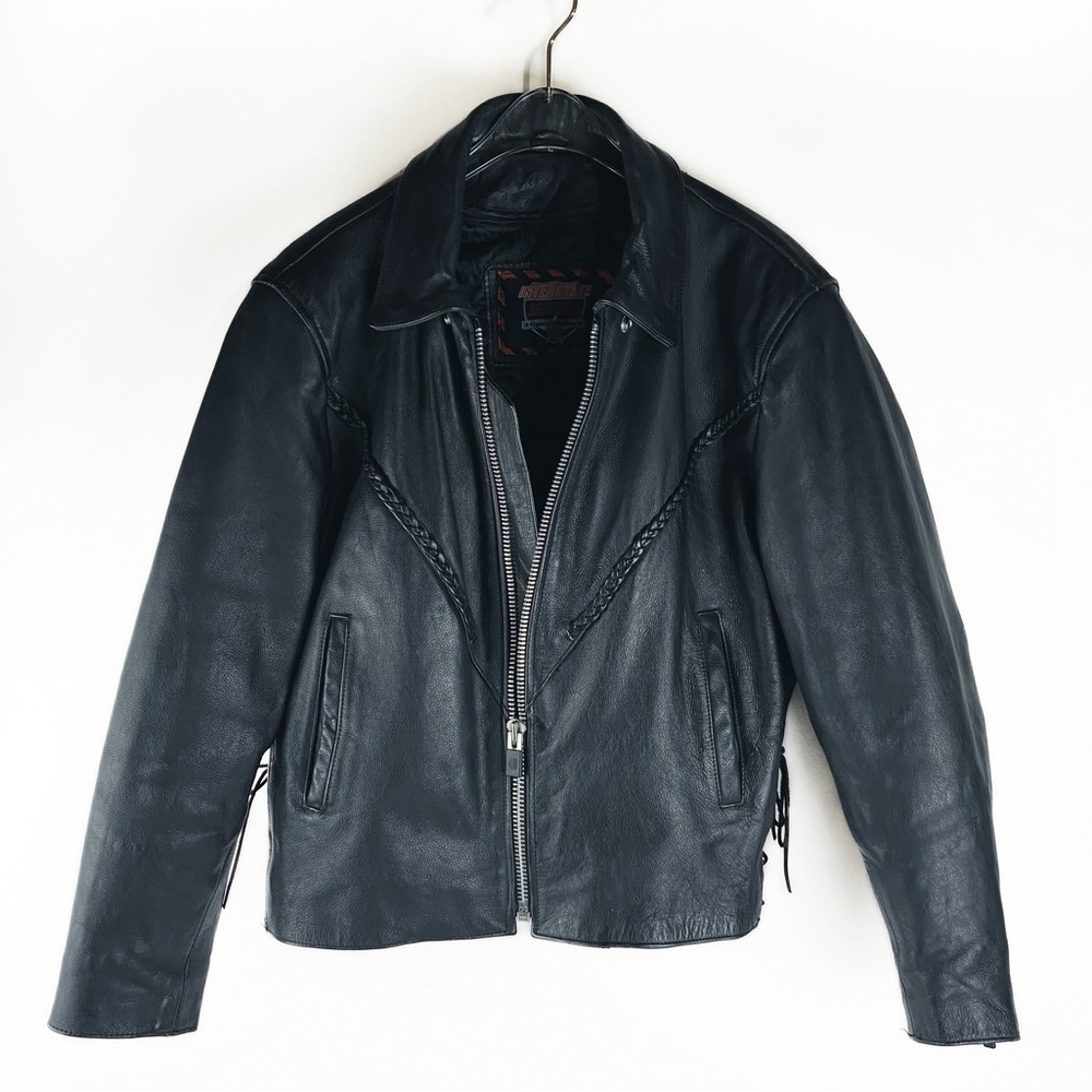 INTERSTATE LEATHER Braided black biker jacket Size L